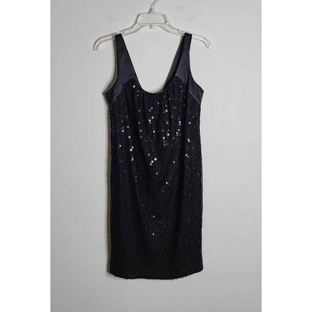 Maggy London Scoop Neck Back Zip Black Lace Sequined Shift Dress Size 6